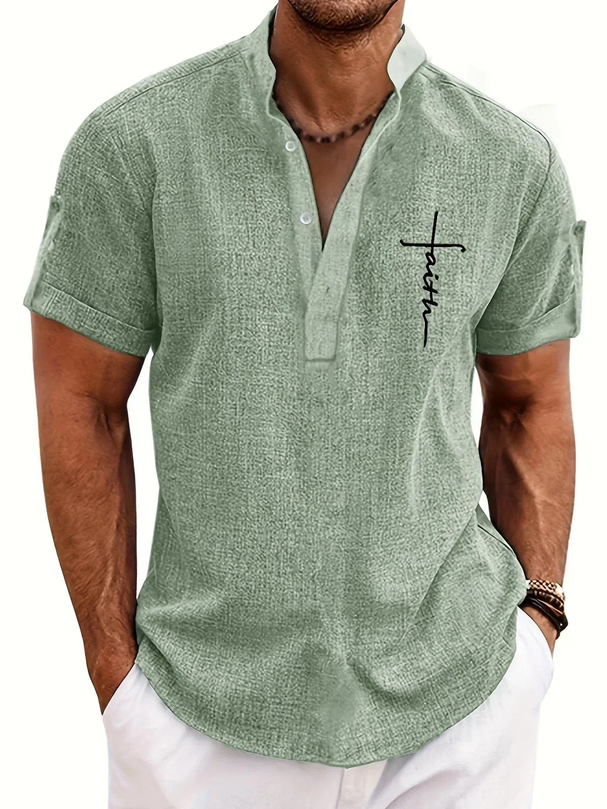 Sabino | Camisa de manga corta con cuello mao