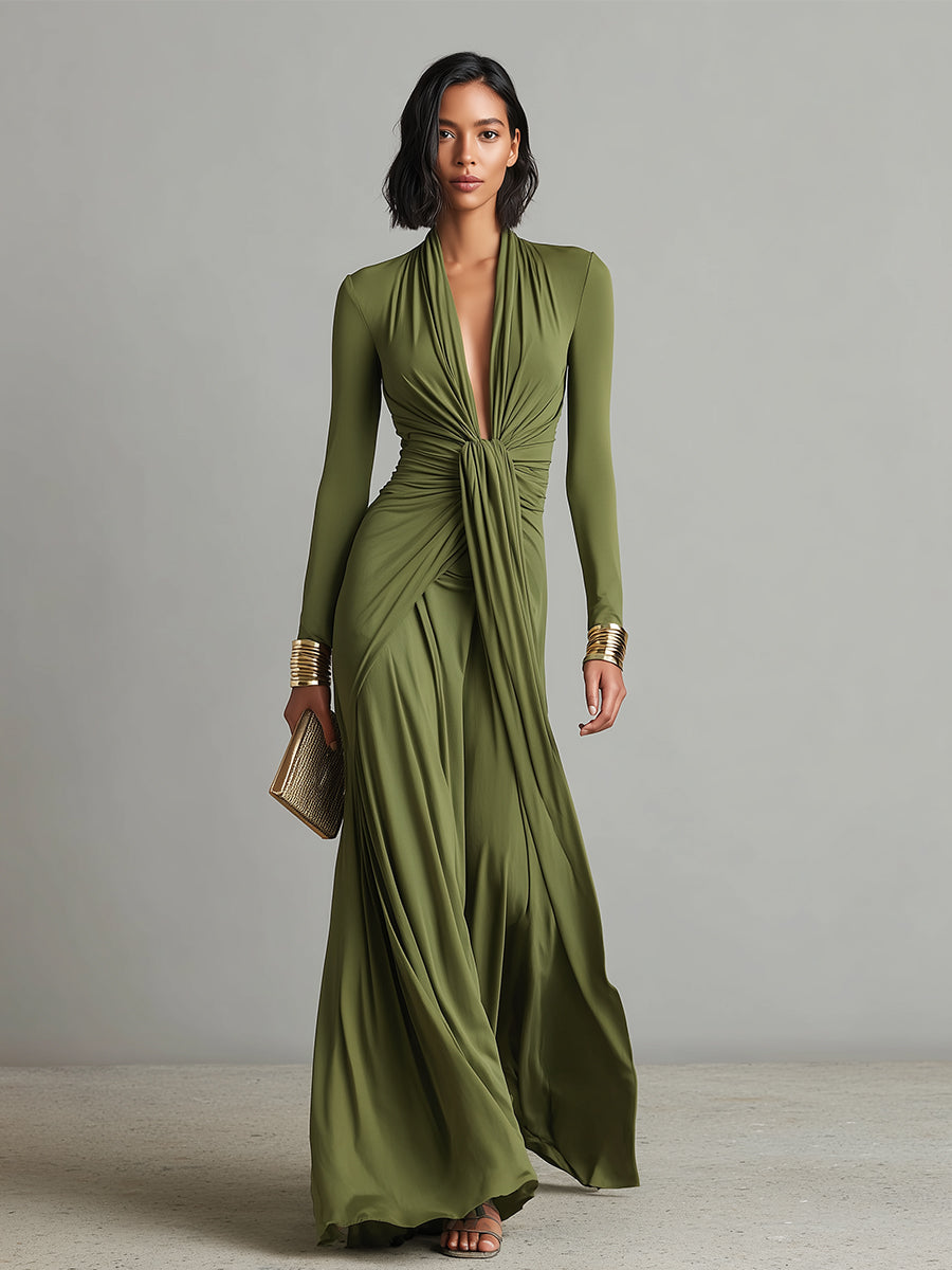 Aitana | Vestido largo con escote en V profundo y volantes