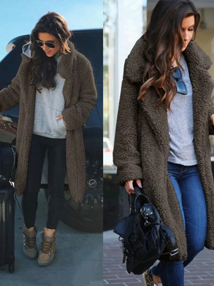 Teddy Jas Dames van Zacht Teddyfleece met Brede Revers en Warmte