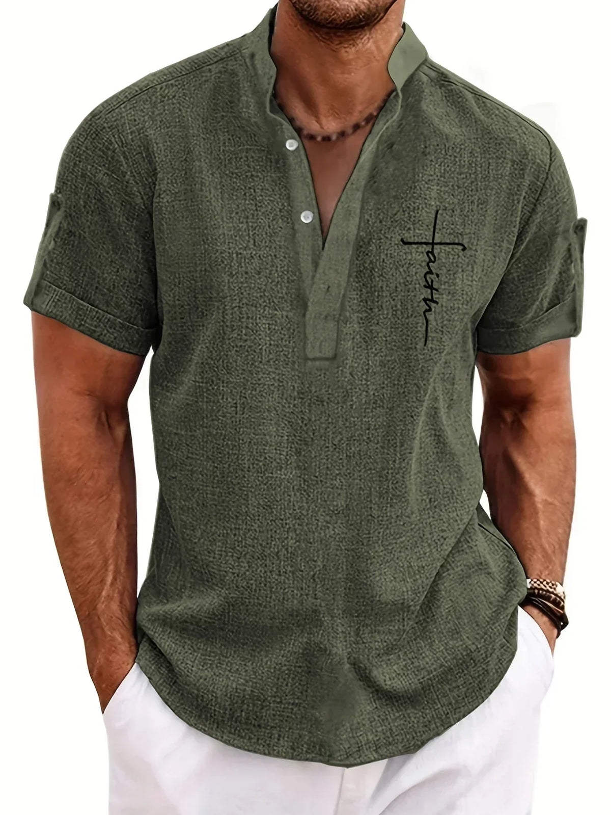 Sabino | Camisa de manga corta con cuello mao