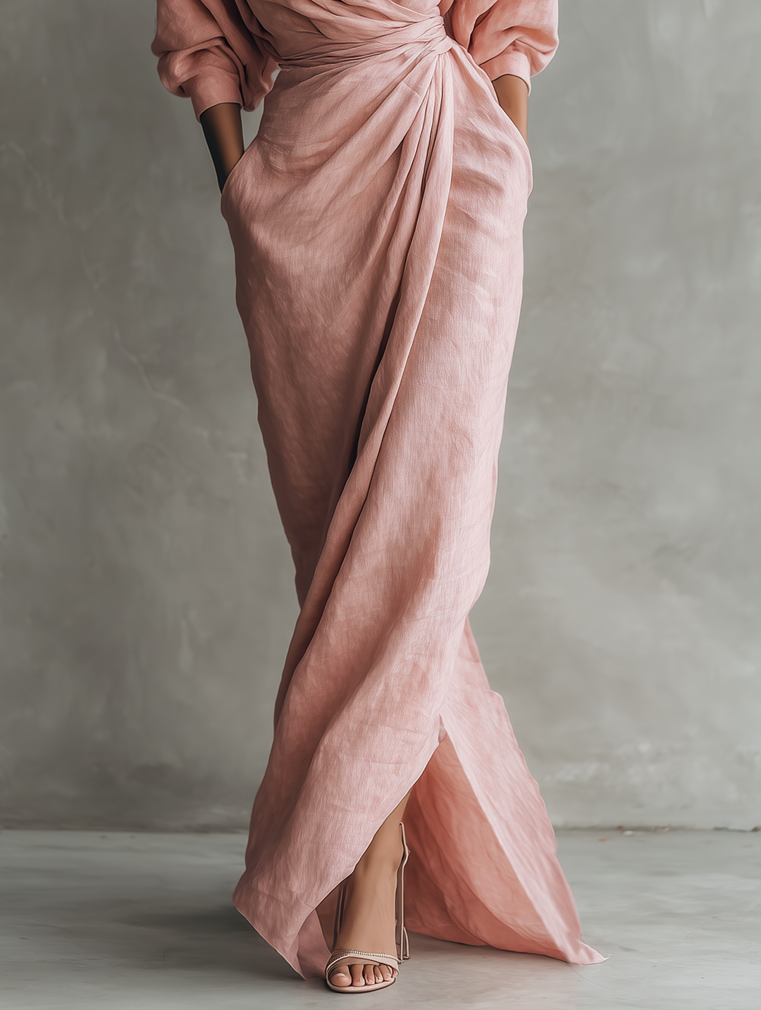 Roxa | Vestido maxi rosa con escote en V