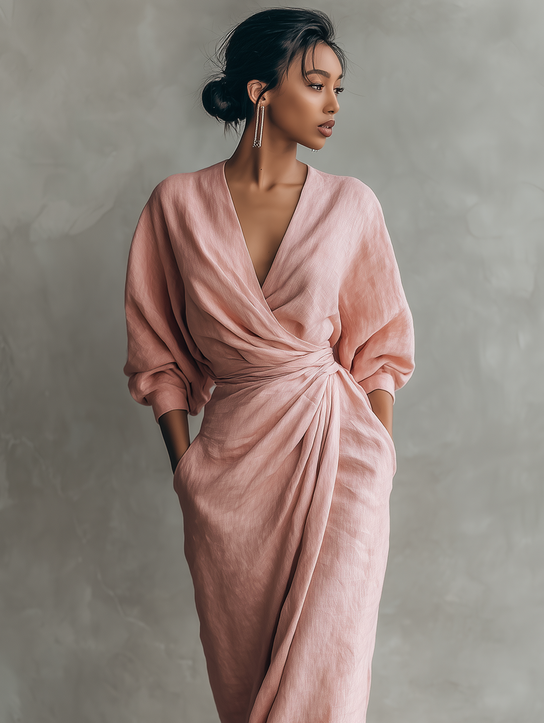 Roxa | Vestido maxi rosa con escote en V