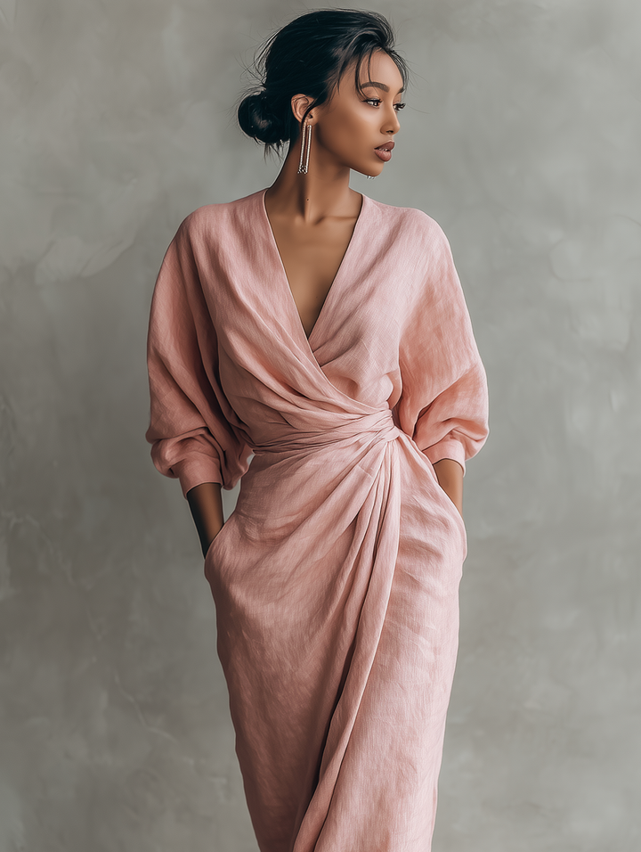 Roxa | Vestido maxi rosa con escote en V