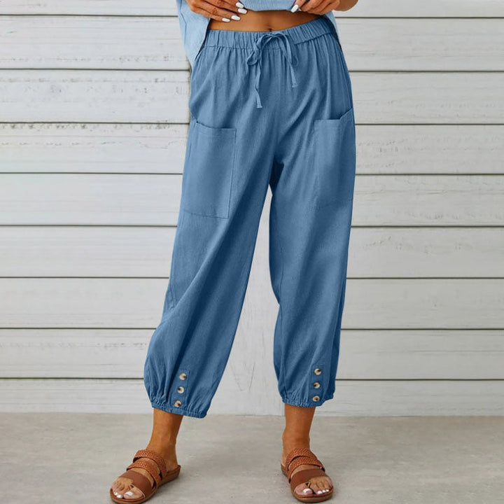 Nora | Pantalón ancho de mujer en mezcla de algodón y lino