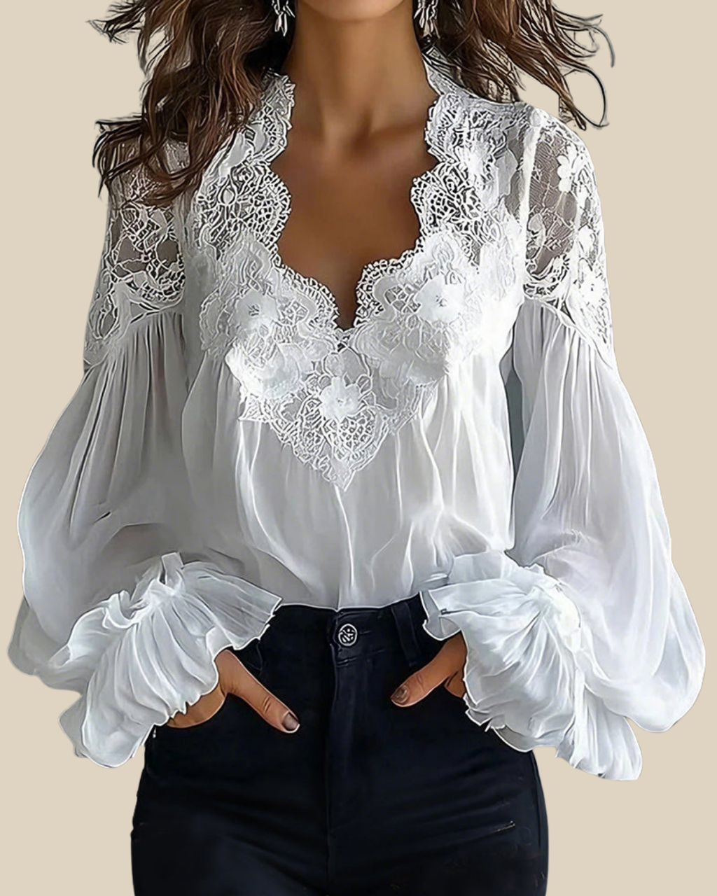 Ainhoa | Blusa con encaje en escote y hombros