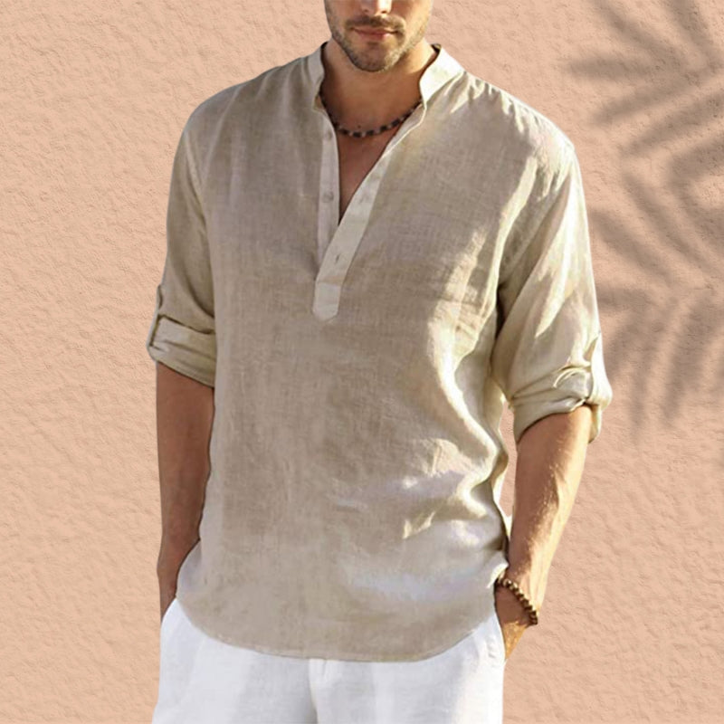 Reinaldo | Camisa de lino con cuello mao