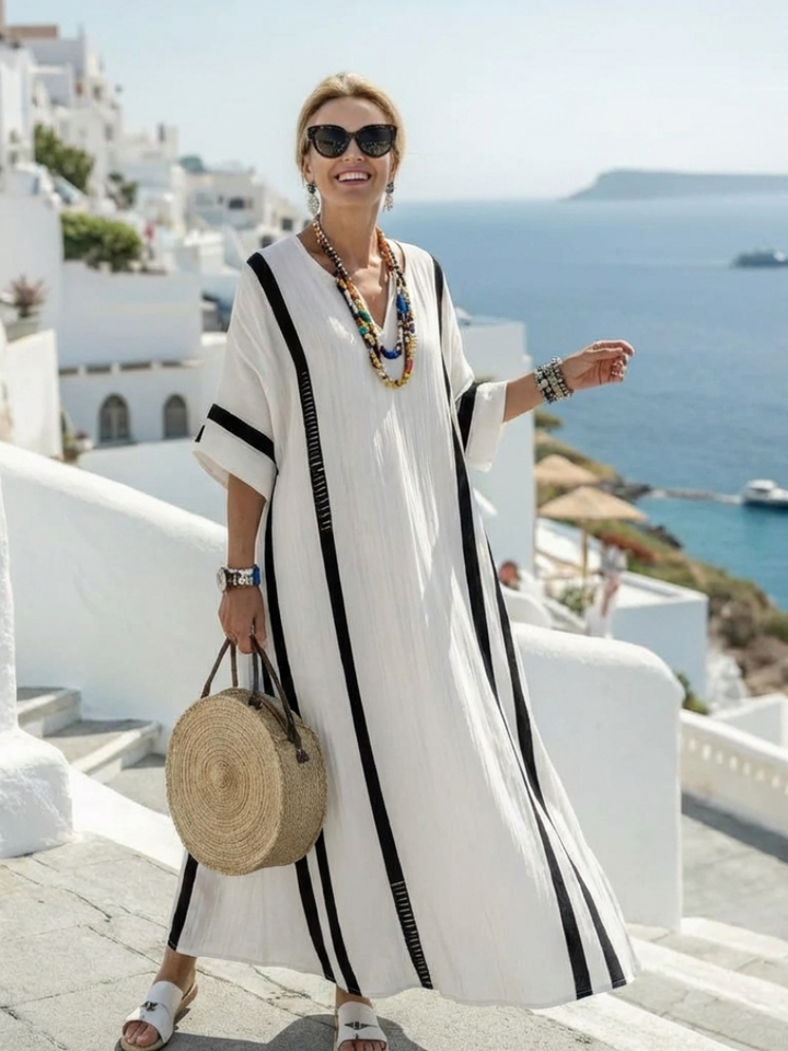 Lola | Vestido maxi con rayas color block