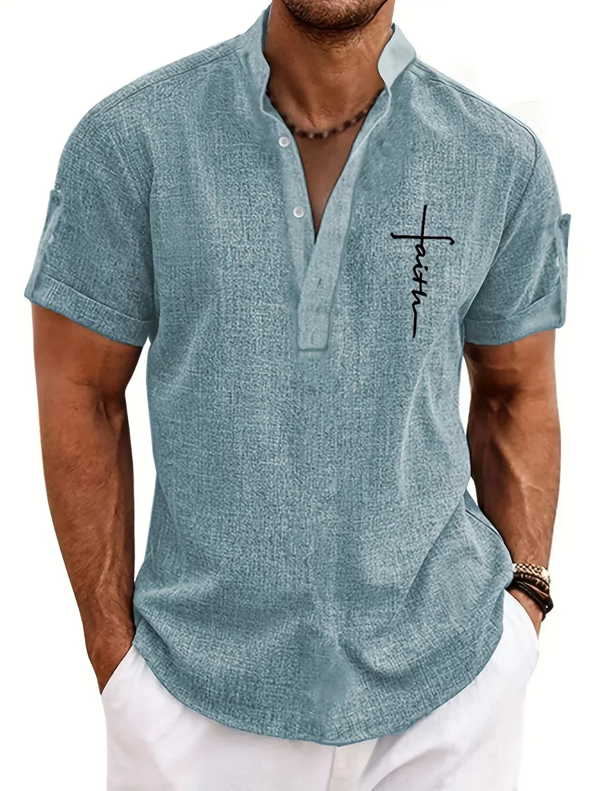 Sabino | Camisa de manga corta con cuello mao
