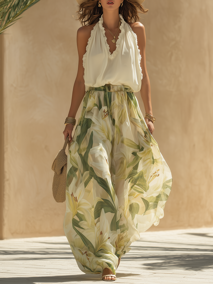 Liara | Conjunto vaporoso de dos piezas con estampado floral