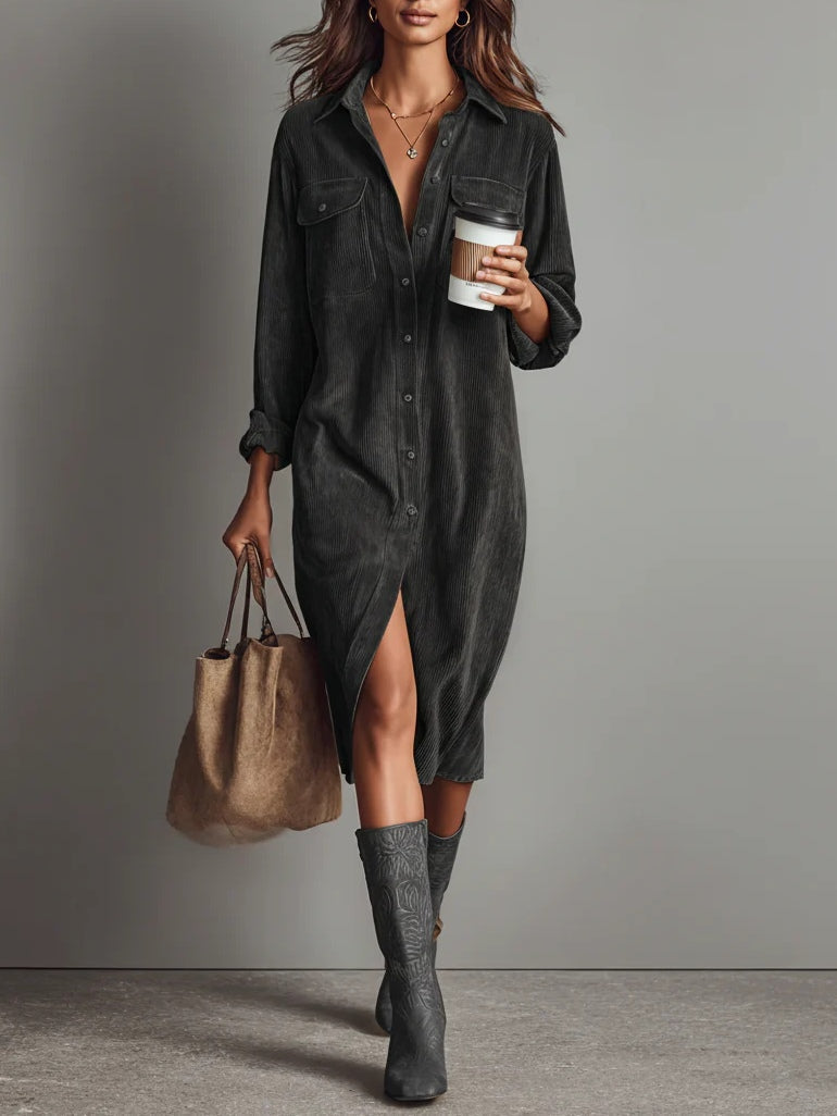 Mercedes | Vestido midi de pana con bolsillos