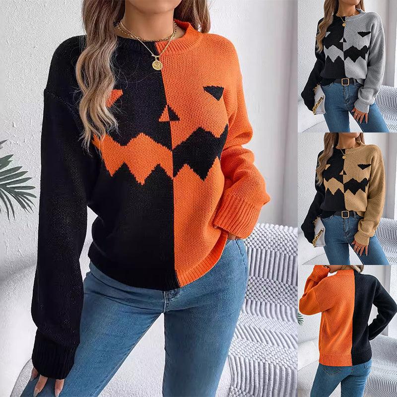 Halloween contrast-kleur pullover trui mode mode met lange mouwen gebreide tops voor dameskleding