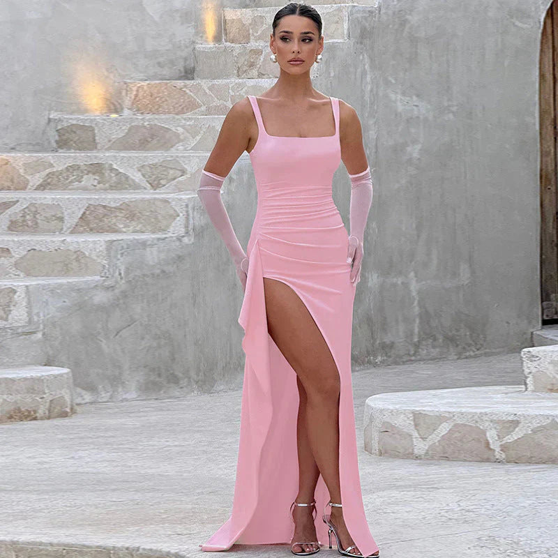 Aria | Elegante vestido lencero maxi con espalda abierta