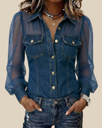 Aurora | Blusa efecto denim con mangas transparentes