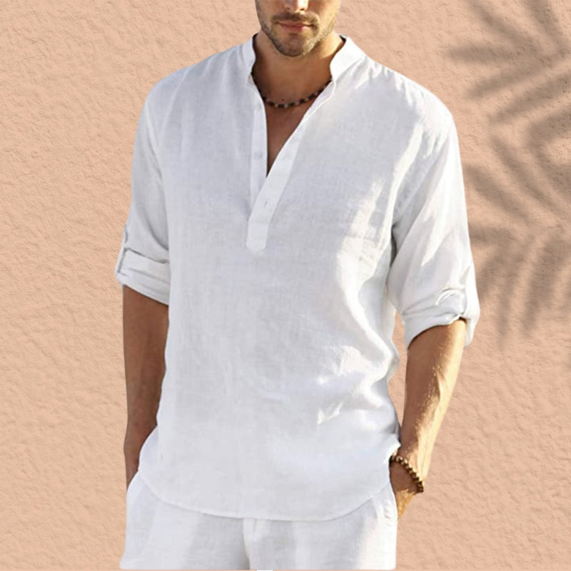 Reinaldo | Camisa de lino con cuello mao