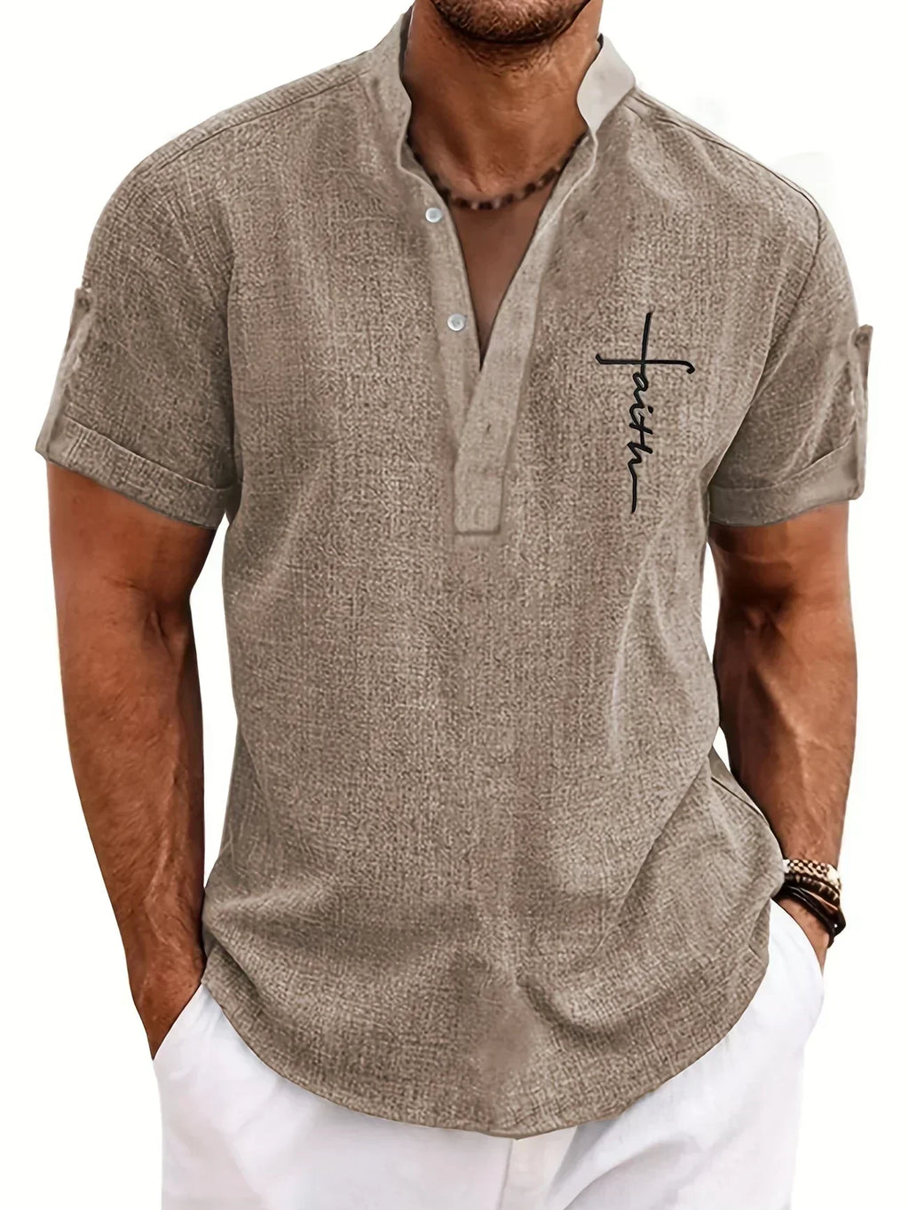 Sabino | Camisa de manga corta con cuello mao