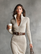 Beatriz | Vestido midi de punto con cuello alto y cinturón