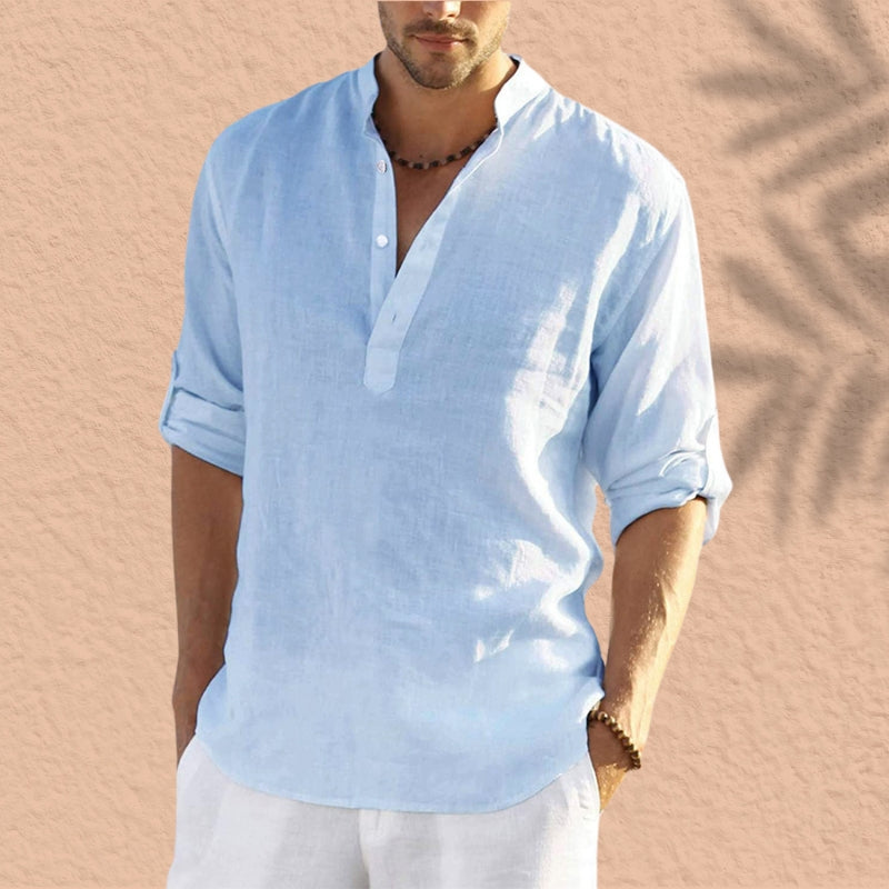 Reinaldo | Camisa de lino con cuello mao