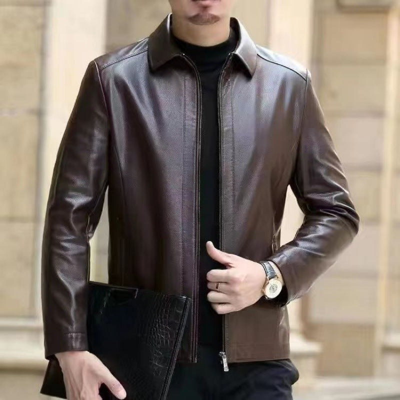 Esteban | Chaqueta de cuero con cremallera y forro cálido