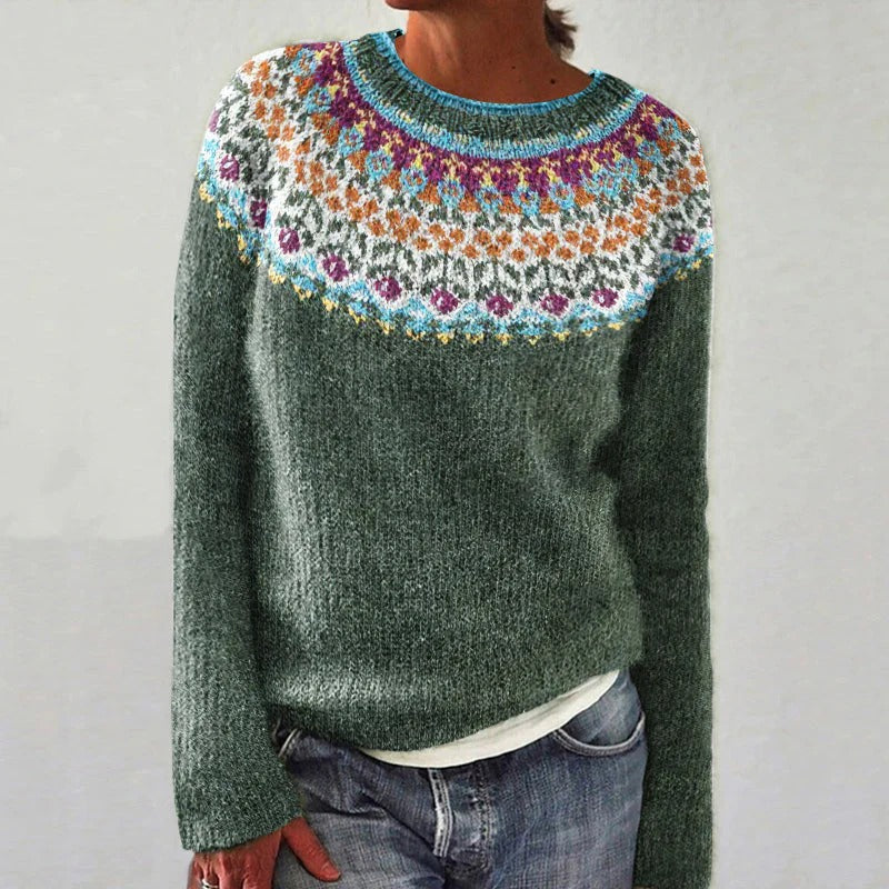 Mariluz | Jersey de punto de flores con cuello redondo