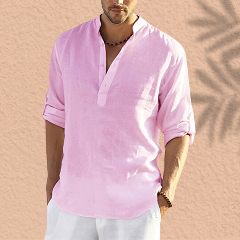 Reinaldo | Camisa de lino con cuello mao