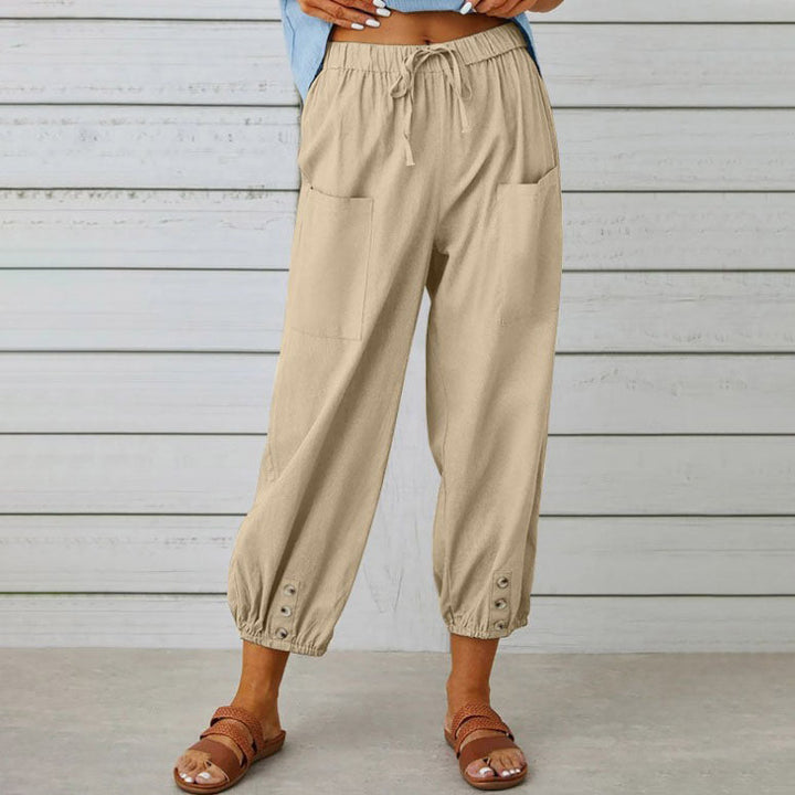Nora | Pantalón ancho de mujer en mezcla de algodón y lino