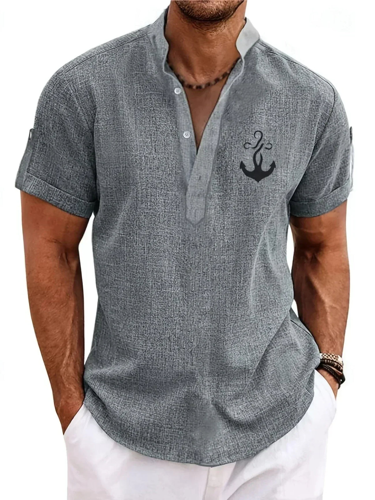 Sabino | Camisa de manga corta con cuello mao