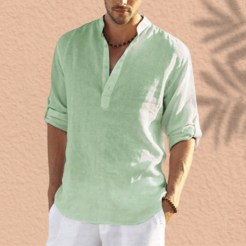 Reinaldo | Camisa de lino con cuello mao