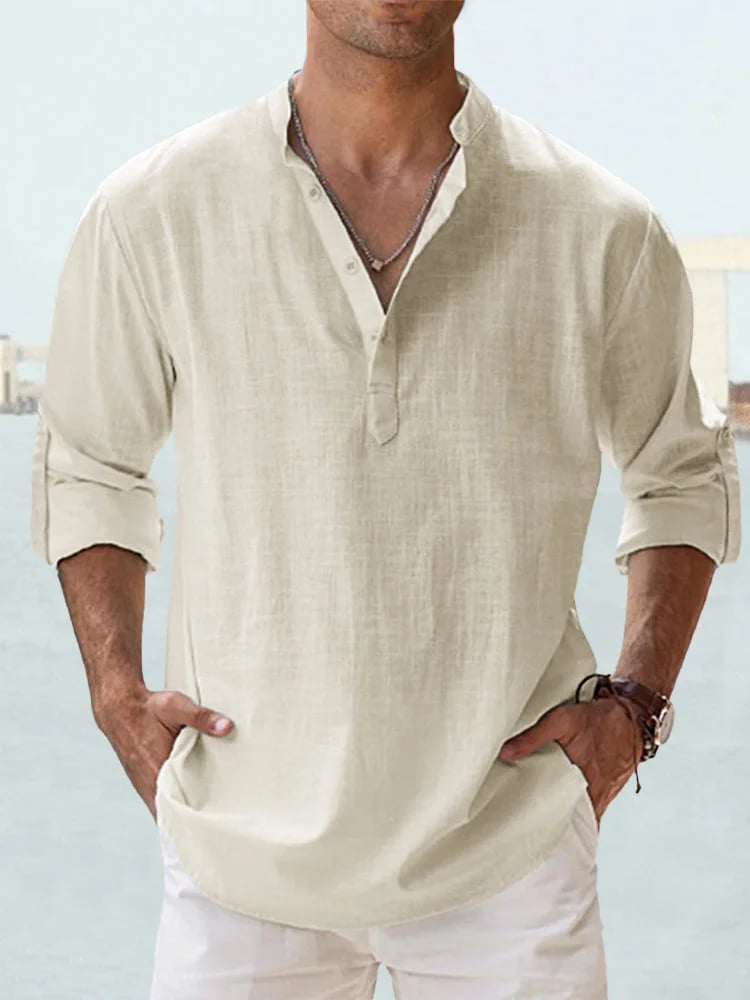 Fulgencio | Camisa de lino y algodón con cuello mao
