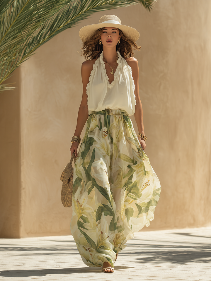 Liara | Conjunto vaporoso de dos piezas con estampado floral
