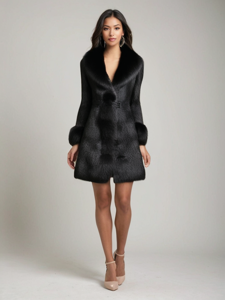 Winterjas Dames van Pluchen Imitatiebont met Imitatiebontkraag en Zachte Isolatie