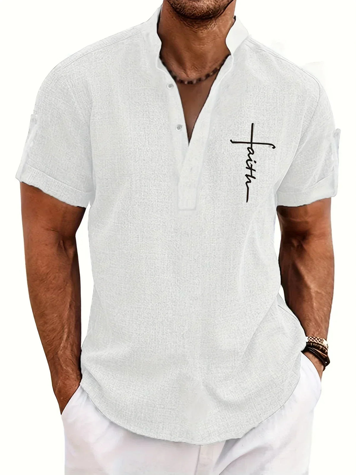 Sabino | Camisa de manga corta con cuello mao