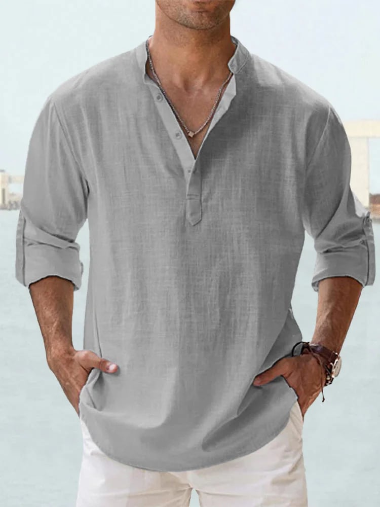 Fulgencio | Camisa de lino y algodón con cuello mao