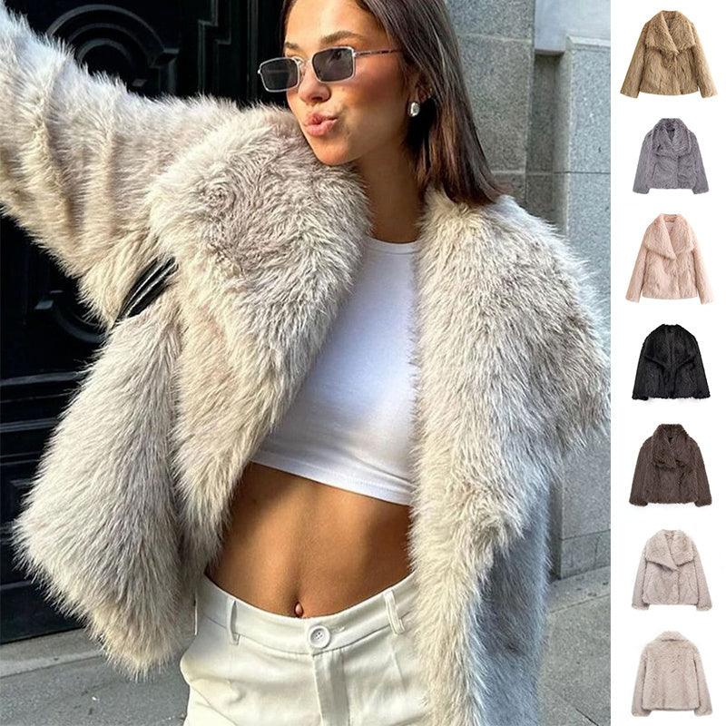 Winter pluche jas mode dikker revers revers meter casual lange mouwen tops dames kleding