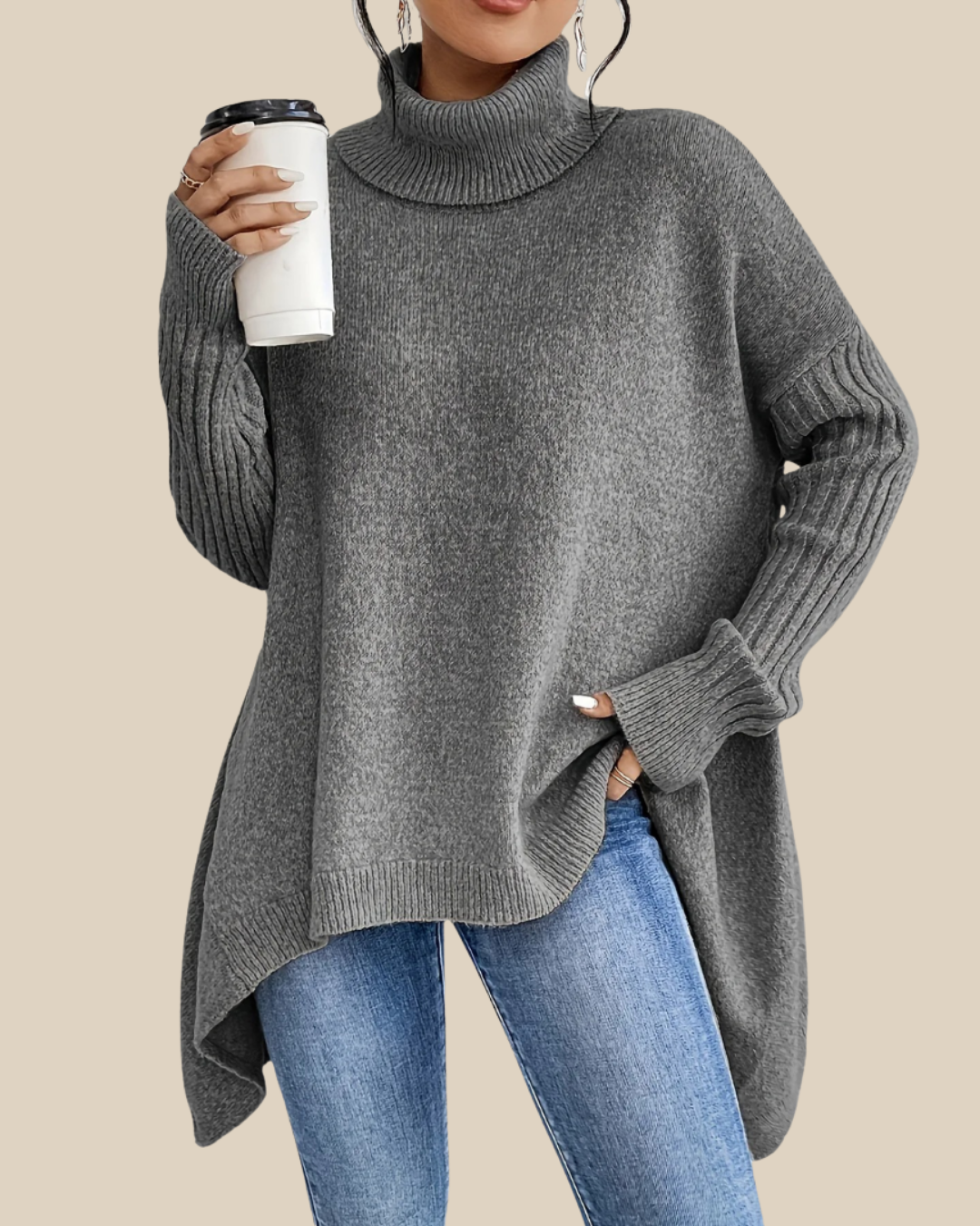 Josefina | Jersey oversize de cuello alto y corte largo