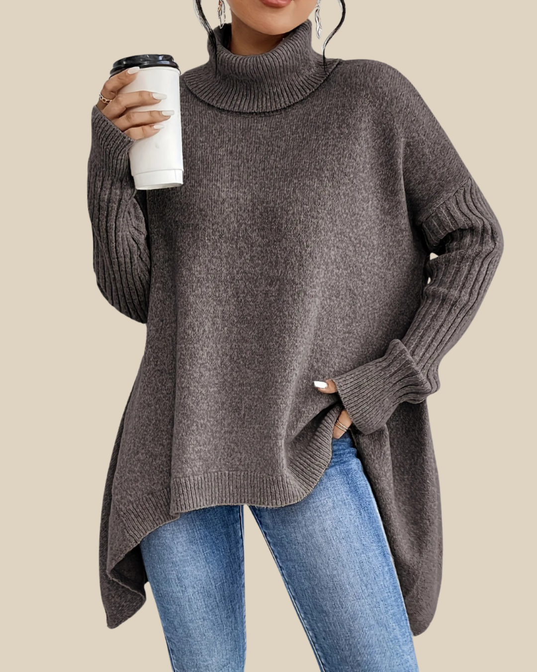 Josefina | Jersey oversize de cuello alto y corte largo
