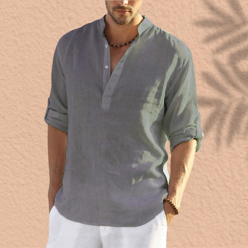 Reinaldo | Camisa de lino con cuello mao
