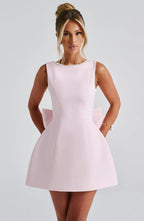 Elena - Romantic Pink Bow Mini Dress
