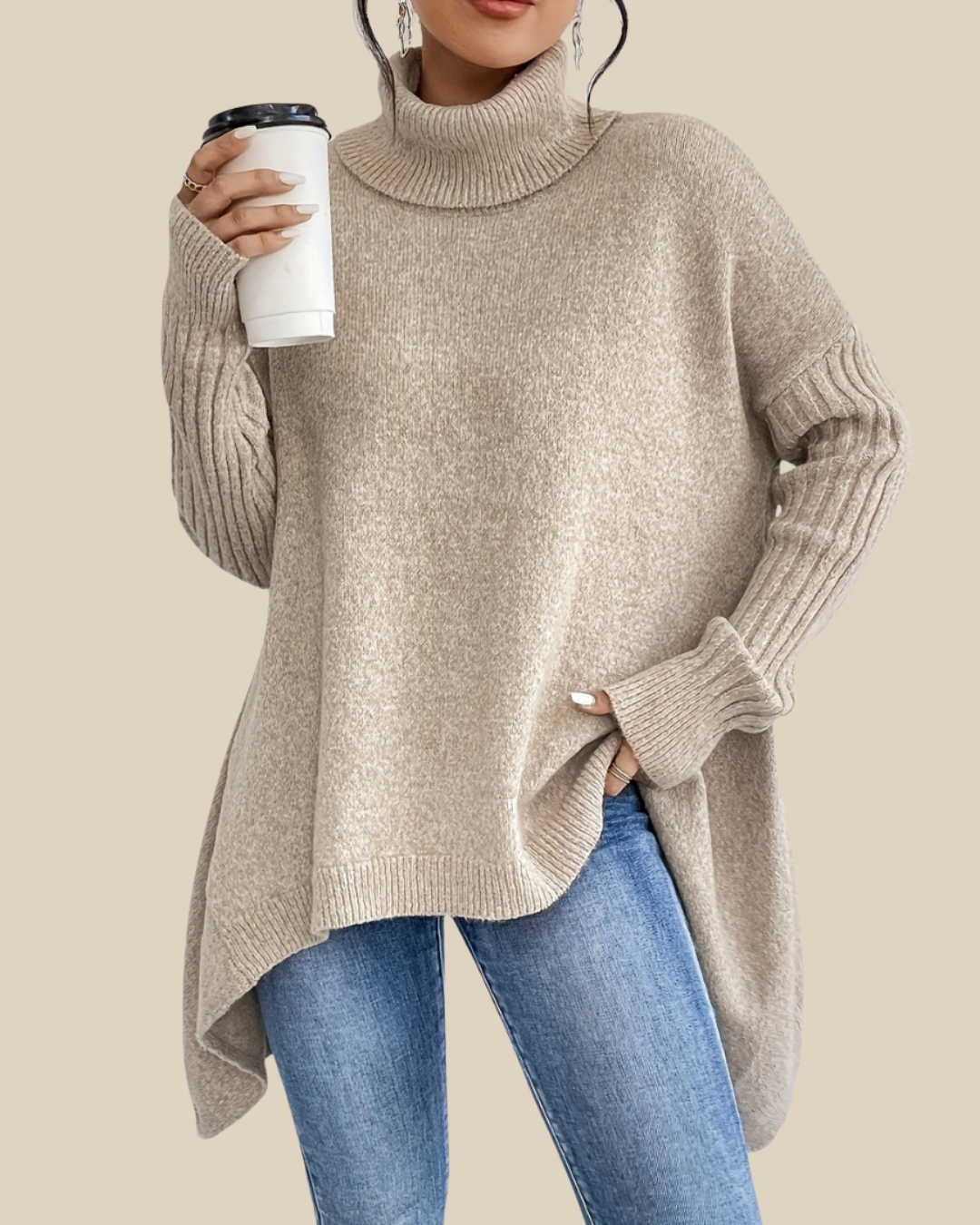 Josefina | Jersey oversize de cuello alto y corte largo