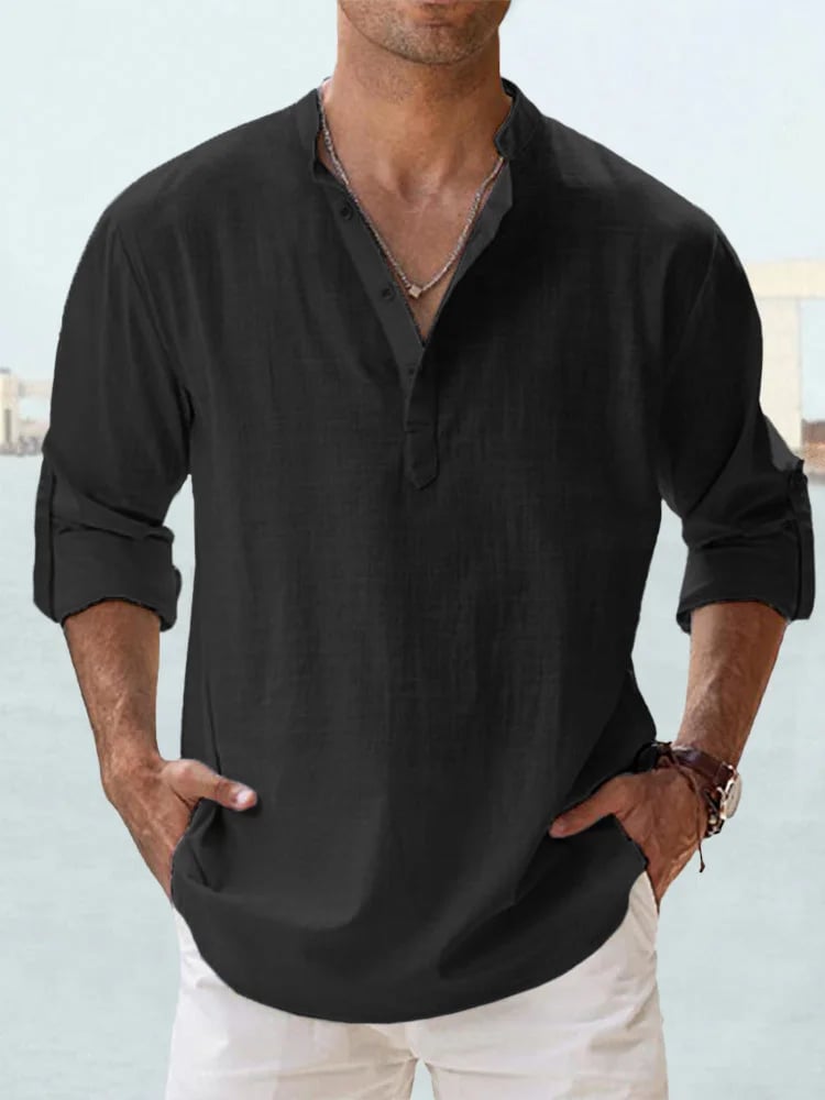Fulgencio | Camisa de lino y algodón con cuello mao