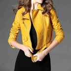 Tussenjas Dames van Leer met Ritsdetails en een Slank Silhouet