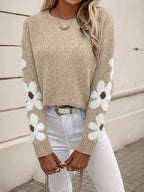 Nekane | Jersey de punto con flores en albaricoque