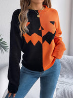 Halloween contrast-kleur pullover trui mode mode met lange mouwen gebreide tops voor dameskleding