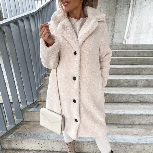 Winterjas Dames met Knoopsluiting en Zachte Warme Pluchen Textuur