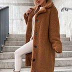 Winterjas Dames met Knoopsluiting en Zachte Warme Pluchen Textuur