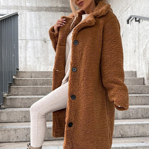 Winterjas Dames met Knoopsluiting en Zachte Warme Pluchen Textuur