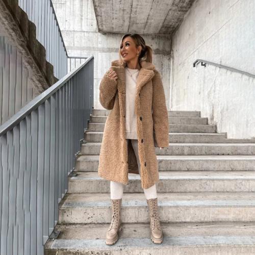 Winterjas Dames met Knoopsluiting en Zachte Warme Pluchen Textuur