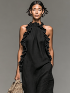Rocío | Vestido largo sin mangas con volantes y bolsillos