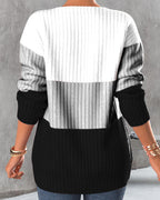 Trui Dames Geribd met Colorblock Ontwerp en Zachte Gebreide Stof
