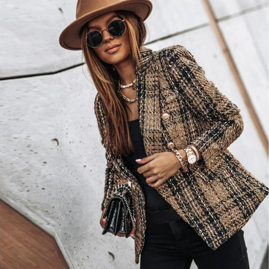 Geruite Tweed Jas Voor Dames