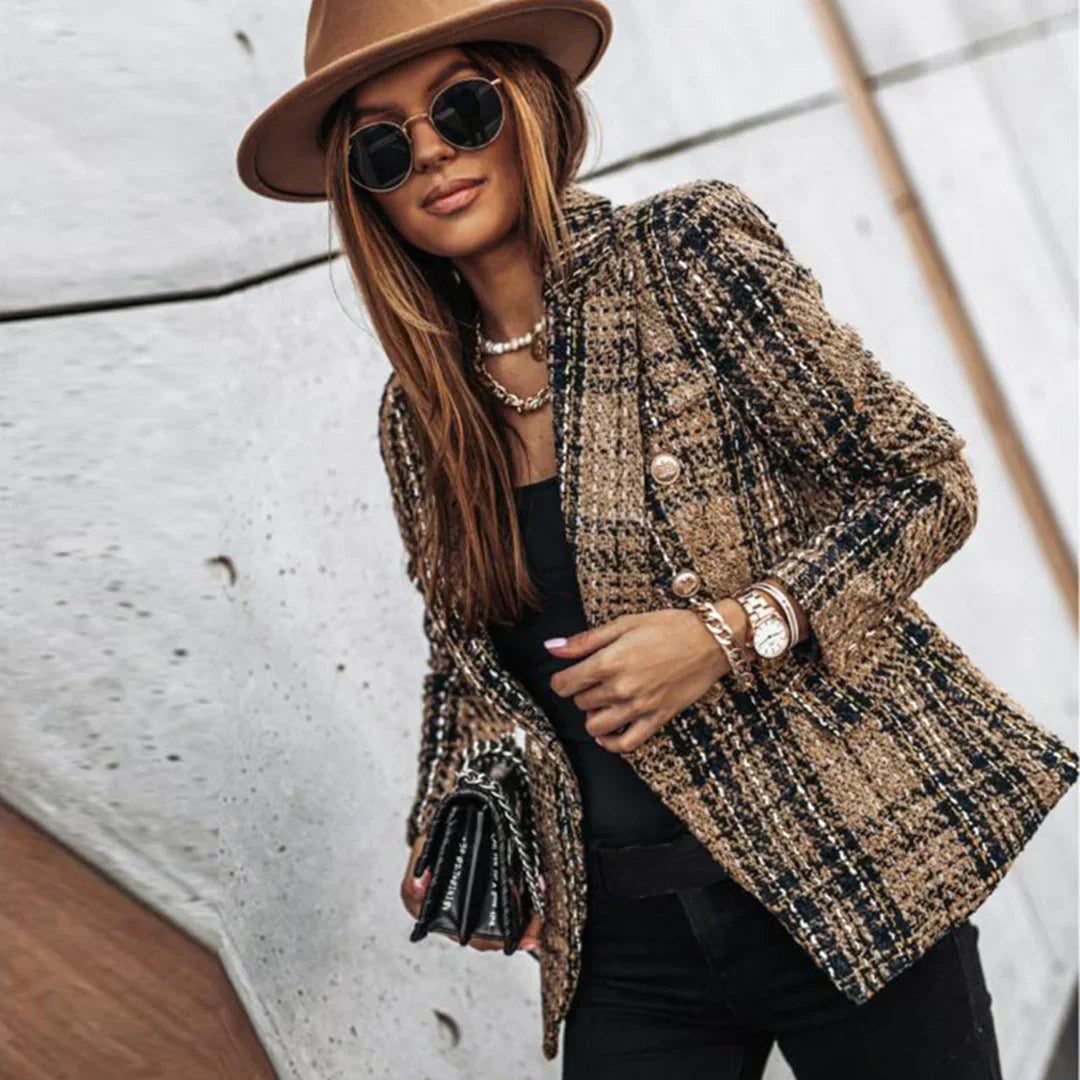 Geruite Tweed Jas Voor Dames